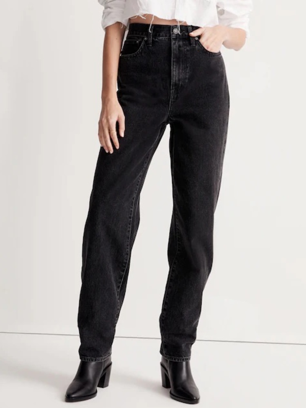 Madewell Baggy Straight Jeans - High-Rise Black Washed Denim